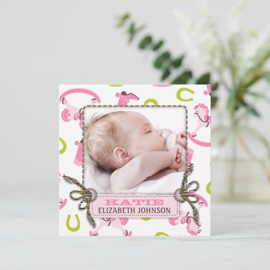 Rocking Horse Girl Announcement Square Ankündigung (Stehend Vorderseite)