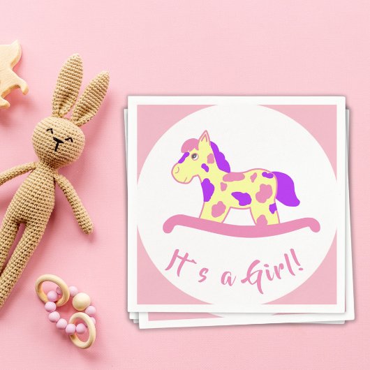 Rocking Horse Girl Baby Shower Es ist ein Mädchen Serviette