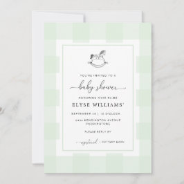 Rocking Horse Green Gingham Baby Shower Einladung