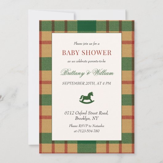 Rocking Horse Holiday Plaid Baby Shower Einladung (Vorderseite)