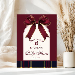Rocking Horse Luxury Gold Bow Burgundy Willkommen Poster