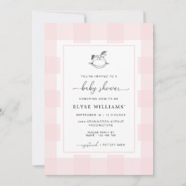 Rocking Horse Pink Gingham Baby Shower Einladung