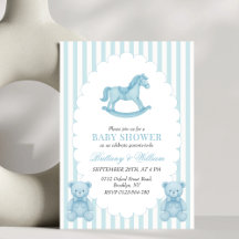 Rocking Horse Preppy Bear Blue Baby Dusche
