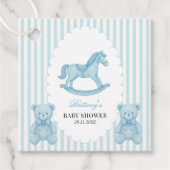 Rocking Horse Preppy Bear Blue Baby Dusche Geschenkanhänger (Vorderseite)
