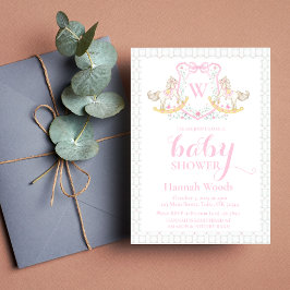 Rocking Horse Rosa Monogram Coquette Baby Showroom Einladung