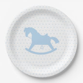 Rocking Horse Silhouette Baby Shower Plate Blau Pappteller (Vorderseite)