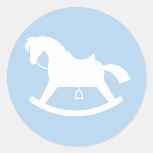 Rocking Horse Silhouette Baby Shower Sticker Blau (Vorderseite)