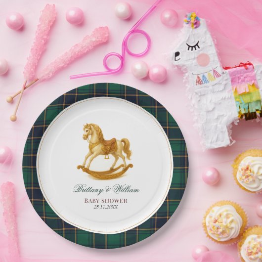 Rocking Horse Tartan Kariert Baby Dusche Pappteller (Party)