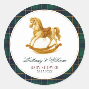 Rocking Horse Tartan Kariert Baby Dusche Runder Aufkleber