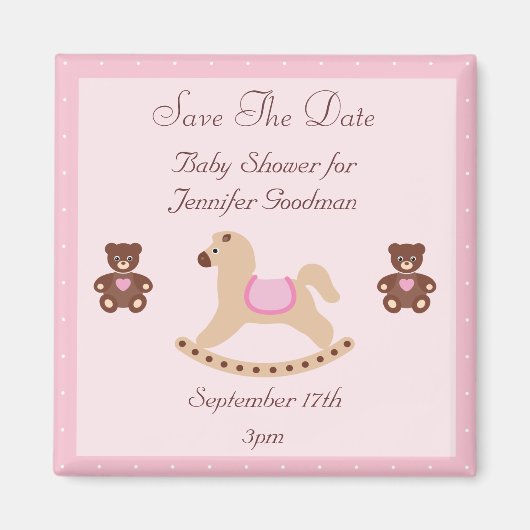 Rocking Horse & Teddies Save the Date Kinderdusche Magnet (Vorne)