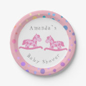 Rocking Horse Twin Girl Baby Shower Party Pappteller (Vorderseite)