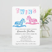 Rocking Horse Twins Baby Shower Einladungskarte Einladung (Stehend Vorderseite)