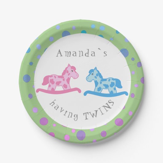 Rocking Horse Twins Baby Shower Party Pappteller (Vorderseite)