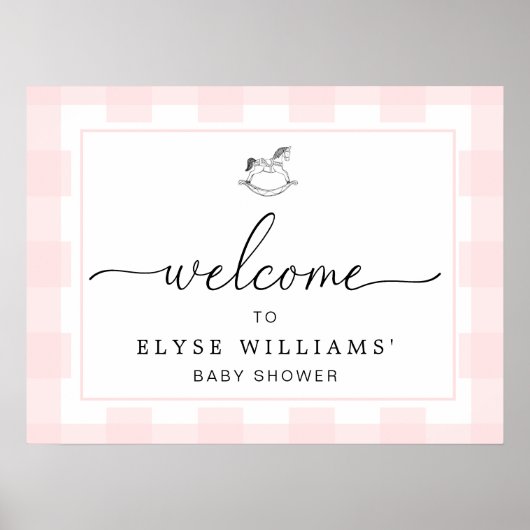 Rocking Hose Pink Gingham Begrüßungszeichen Poster (Vorne)