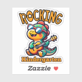 Rocking Kindergarten Dinosaur with guitar Aufkleber