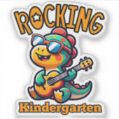 Rocking Kindergarten Dinosaur with guitar Aufkleber (Vorderseite)