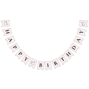 Rocking Pferd Pink Gingham Birthday Banner