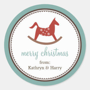 Rocking Pferd Spielzeug Blue Weihnachtsgeschenk-Ta Runder Aufkleber