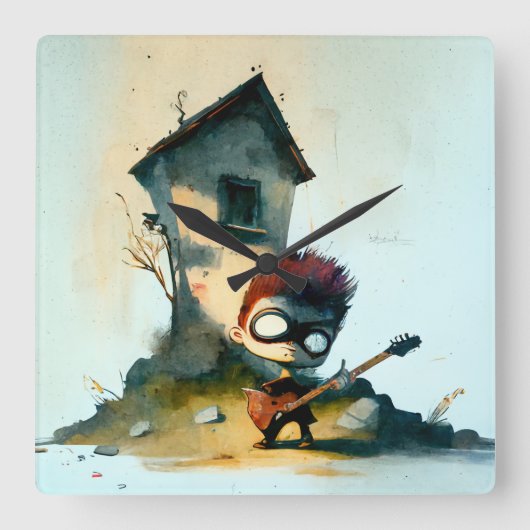 Rocking Randy Quadratische Wanduhr (Vorderseite)