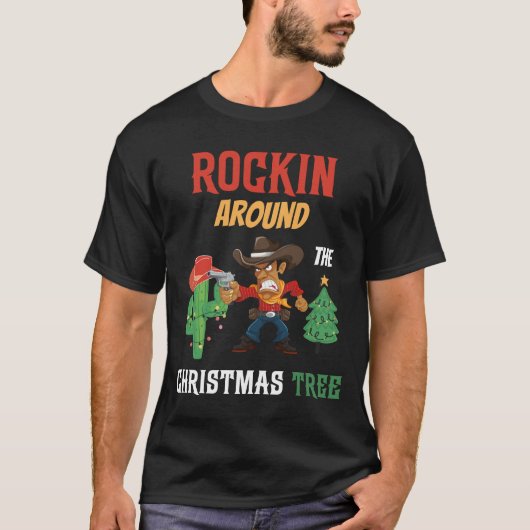Rocking rund um den Weihnachtsbaum Cowboy Weihnach T-Shirt (Vorderseite)