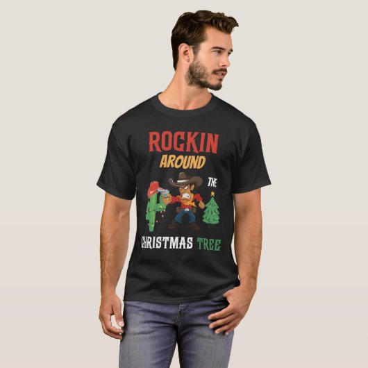 Rocking rund um den Weihnachtsbaum Cowboy Weihnach T-Shirt (Vorne ganz)