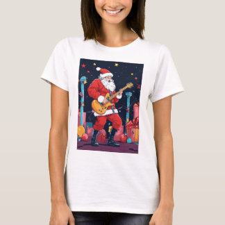 Rocking Santa Claus Playing Electric Guitar T-Shirt