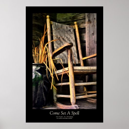 Rocking-Stuhl auf Porch Painting Style Black Borde Poster (Vorne)