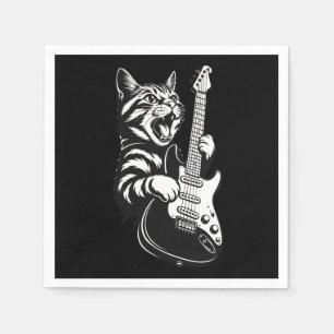 Rockkatze spielt E-Gitarre Coole Musikliebe Serviette