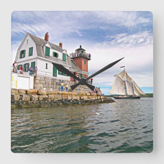 Rockland Breakwater Lighthouse, Maine Wall Clock Quadratische Wanduhr (Vorderseite)