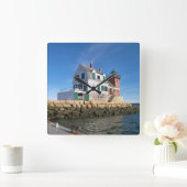 Rockland Breakwater Lighthouse, Maine Wall Clock Quadratische Wanduhr (Zuhause)