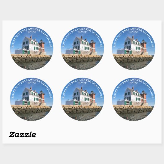Rockland Breakwater Lighthouse, ME Round Stickers (Blatt)