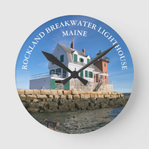 Rockland Breakwater Lighthouse ME Round Wall Clock Runde Wanduhr