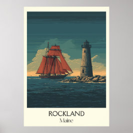 Rockland Maine Vintages Leuchtturm Sailboat Art Poster