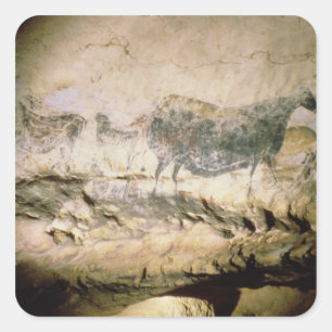 Rockmalerei einer schwarzen Kuh, um 17000 v. Chr. Quadratischer Aufkleber