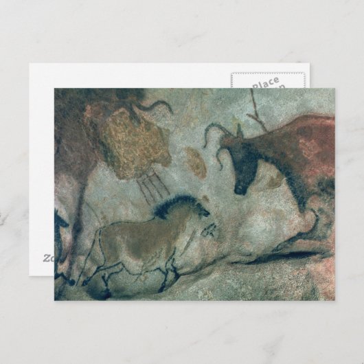 Rockmalerei mit Pferd und Kuh, c.17000 B Postkarte (Vorne/Hinten)