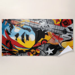 Rockmusik Frau Gitarre Pop Art Straßenstil Strandtuch