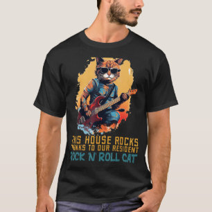 Rock'n Roll Cat Rocks the House mit E-Gitter T-Shirt