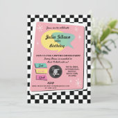 Rock'n'Roll 1950er Geburtstag Pink Retro Einladung (Stehend Vorderseite)