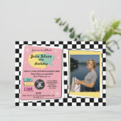 Rock'n'Roll 1950er Geburtstag Pink Retro Foto Einl Einladung (Stehend Vorderseite)