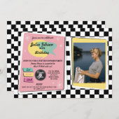 Rock'n'Roll 1950er Geburtstag Pink Retro Foto Einl Einladung (Vorne/Hinten)