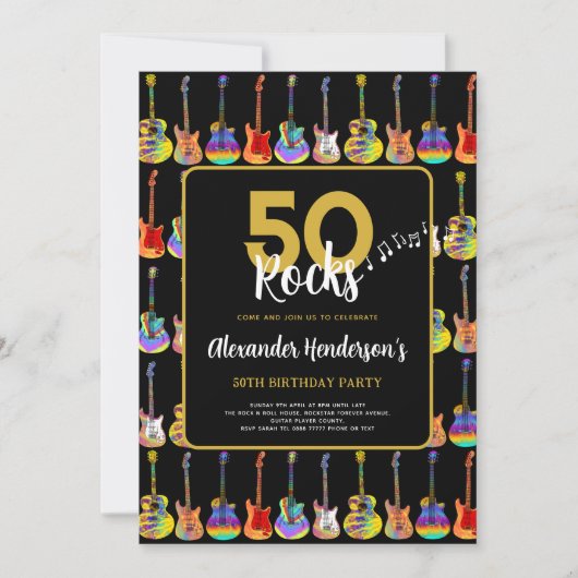 Rock'n'Roll 50. Geburtstagsparty Einladung (Vorderseite)