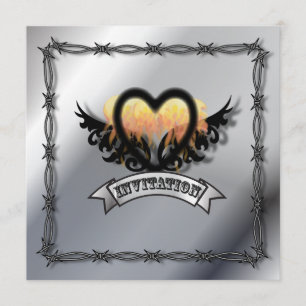 Rock'n'Roll Biker Hochzeitseinladung für Flammen H Einladung