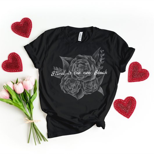 Rock'n'Roll Black Monochromatic Floral T-Shirt