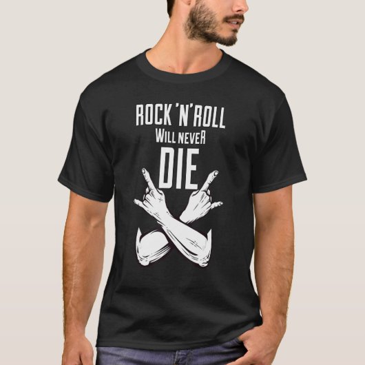 Rock'n'Roll Die nie Rocker Heavy Metal Head T-Shirt (Vorderseite)