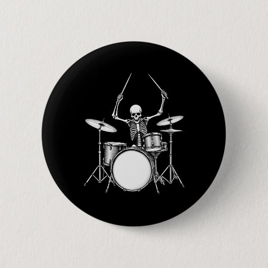 Rock'n'Roll Drummer Skelett Playing Drums Button (Vorderseite)