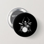 Rock'n'Roll Drummer Skelett Playing Drums Button (Vorne & Hinten)