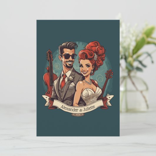 Rock'n'Roll-Eheschließung Einladung (Stehend Vorderseite)