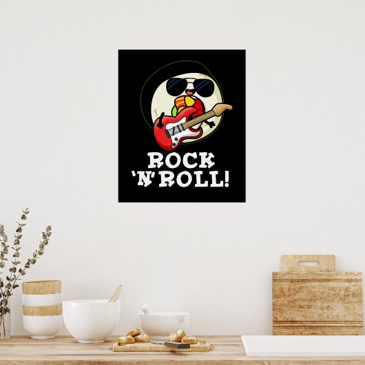 Rock'n'Roll Funny Sushi Roll Pun Dark BG Poster (Küche)