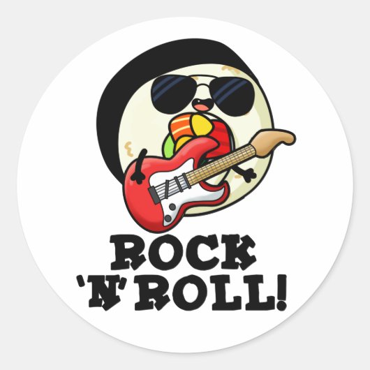 Rock'n'Roll Funny Sushi Roll Pun Runder Aufkleber (Vorderseite)