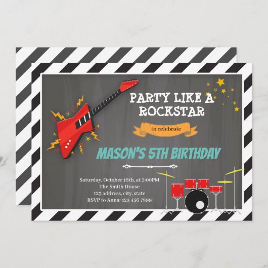 Rock'n'Roll Geburtstagsparty Einladung (Vorne/Hinten)
